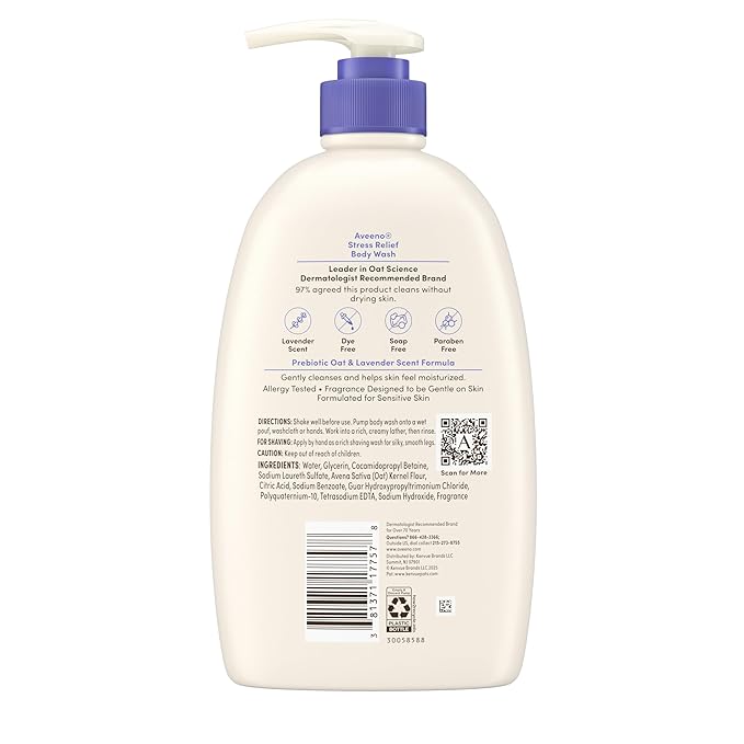 Aveeno Stress Relief Body Wash for Women, Calming Lavender Scent & Prebiotic Oat - Image 7