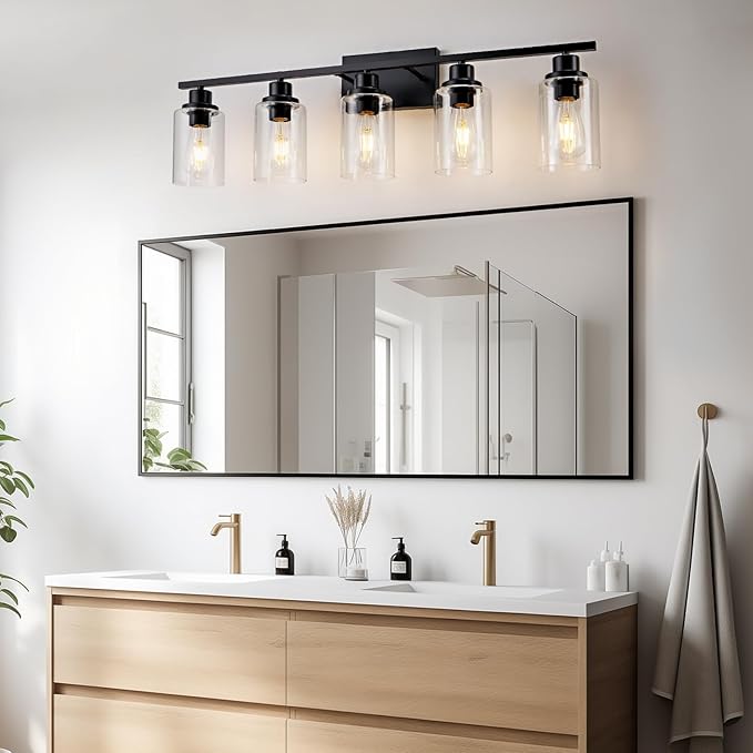 5 Light Bathroom Light Fixtures Black Vanity Light Over Mirror Modern Farmhouse - Image 4