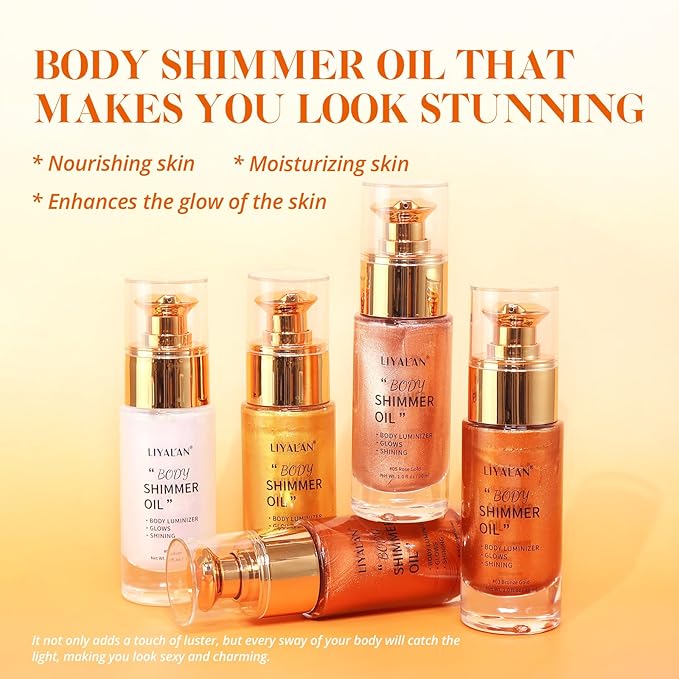 Liyalan Shimmer Body Oil Bronze Gold 1.0 fl.oz Face Glow Pearl Highlighter - Image 2