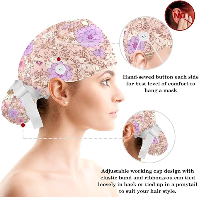 Scrub Caps Women Nursing Hats Floral Flowers - Image 3