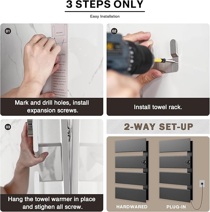 K&KALONZO Electric Towel Warmer, 18.35" W x 31" H Wall-Mounted Towel Heater - Image 6