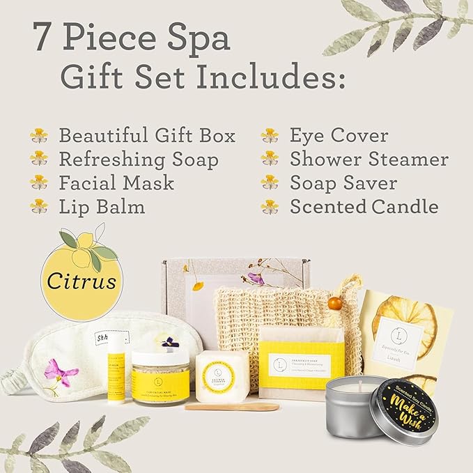 Lizush Luxury Spa Gifts for Women – 7 Piece Citrus Spa Gift Set - Image 2