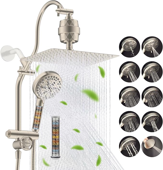 Hibbent Dual Filter All Metal 12" Rainfall Showerhead Combo, High Pressure by Hibbent