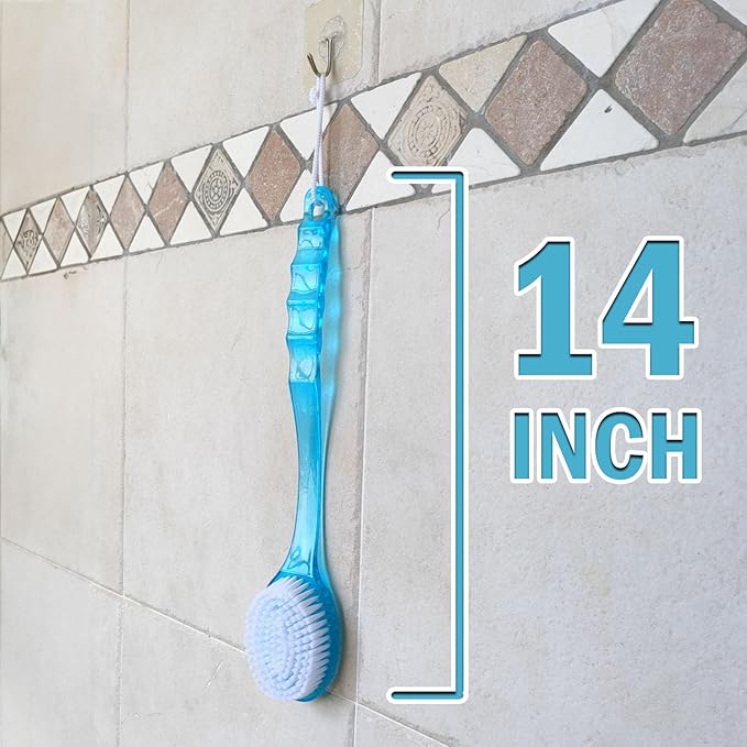 2 Pack Bath Body Brush Long Handle Back Shower Brush Exfoliating Back, and Feet - Image 3