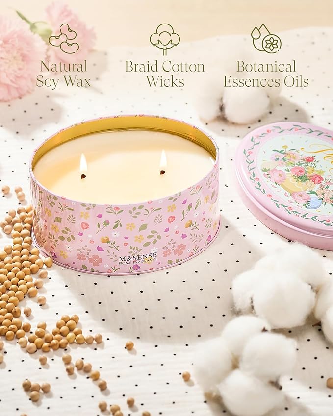 M&SENSE Dual-Wick Peony Scented Candle 12oz, 2 Wick Spring Soy Candles - Image 3