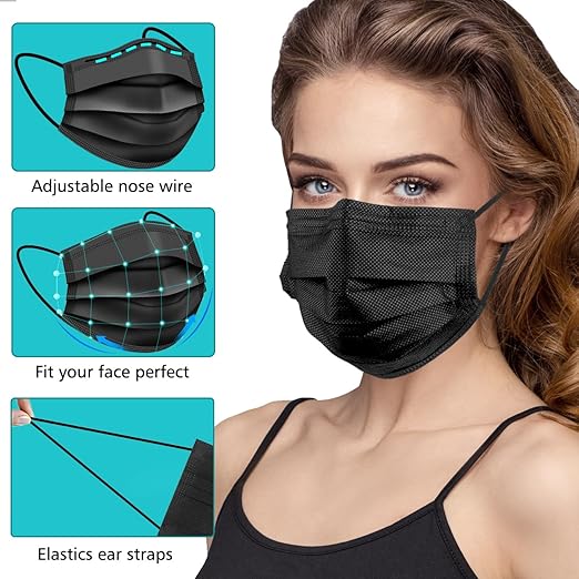 ZTANPS 50PCS Disposable Face Masks, 3 Layer Protection Black Disposable Face - Image 3