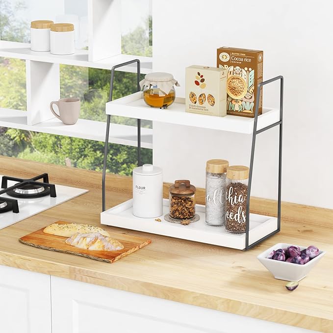Forbena 2 Tier Bathroom Counter Organizer, Wood Shelf Tray - Image 3