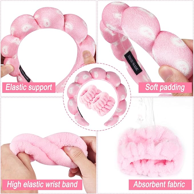 Zkptops Spa Headband for Washing Face Wristband Set Sponge Makeup Skincare - Image 5