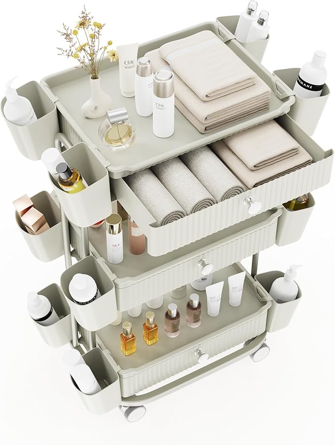 3 Tier Drawer Beauty Cart with 12 Movable Storage Organizer, Thickened ABS & - Image 9