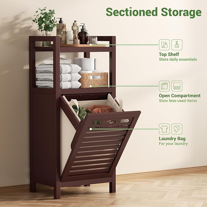 Homykic Tilt Out Laundry Hamper Cabinet, 10 Gal Bamboo Laundry Cabinet - Image 6