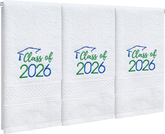 MASHAN Class of 2026 Graduation Hand Towels 3 Pack, 100% Cotton Soft Absorbent by MASHAN