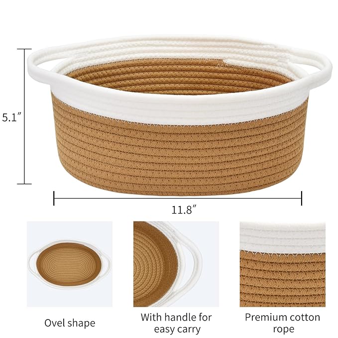 ABenkle Small Basket with Handles, Boho Decorative Rope Woven Dog Cat Toy - Image 2