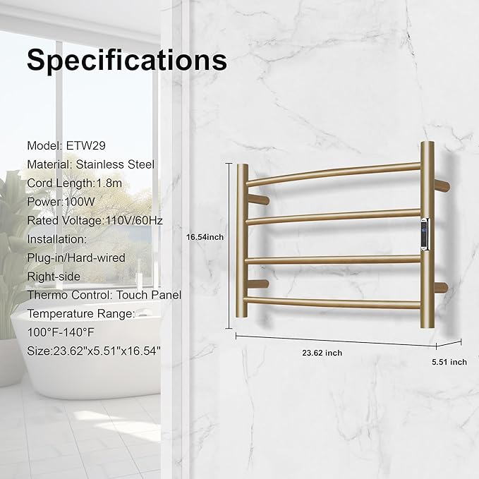 Towel Warmer Bathroom Wall Mounted Drying Rack Plug-in Electric Heated Towel - Image 3