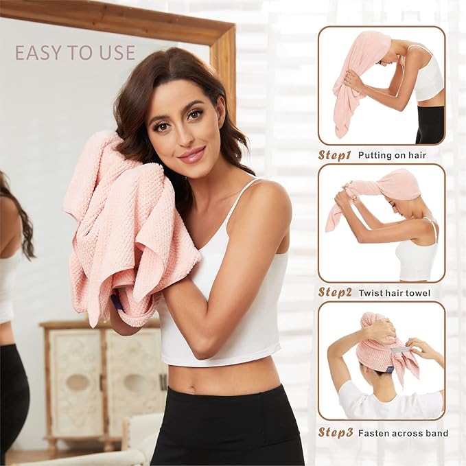 Microfiber Hair Towel Wrap for Women, Anti Frizz Large Ultra-Soft Hands-Free - Image 5