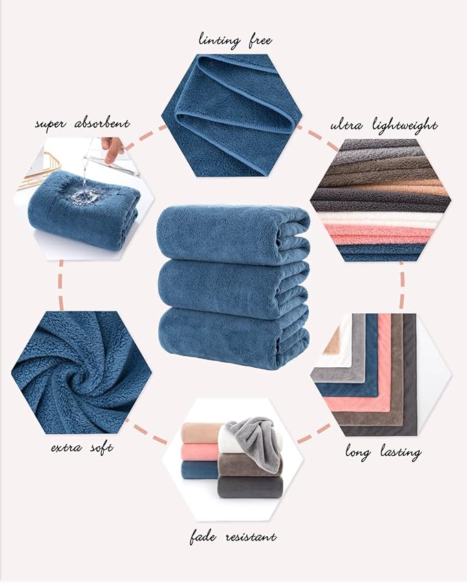 Lumimi Towel Set of 6 Very Soft Microfiber 3 Bath and 3 Hand Towels Quick Dry - Image 2