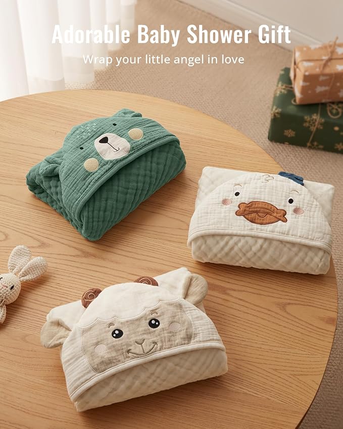 Blissful Diary Muslin Baby Hooded Towel 2 Pack, Soft & Absorbent Bath Towel - Image 7