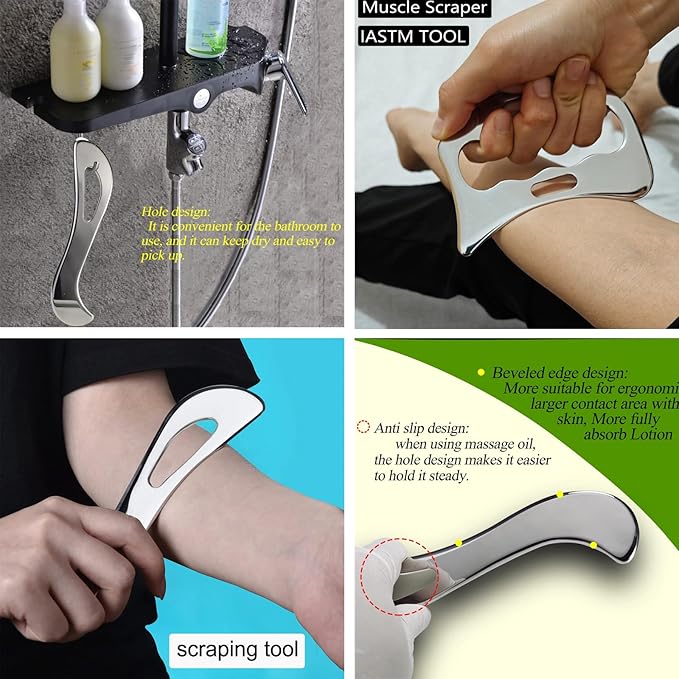 4 in 1 Stainless Steel Muscle Scraper Tools Set, Gua Sha Massage Scraper - Image 9