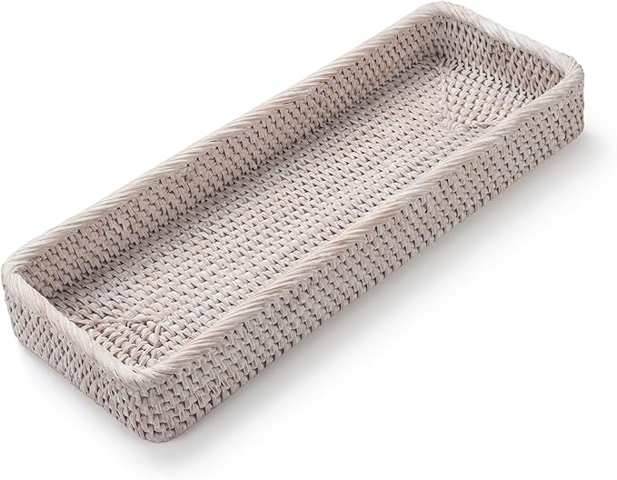 Rattan Bathroom Vanity Trays Toilet Tank Baskets Long Narrow Hand Towel Storage - Image 2