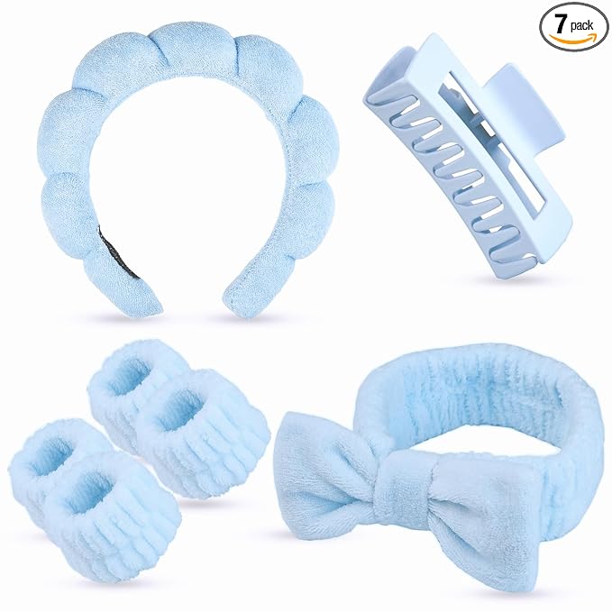 7 Pcs Spa Set, Facial Headband and Wristband Set, Skincare Accessories by Unknown