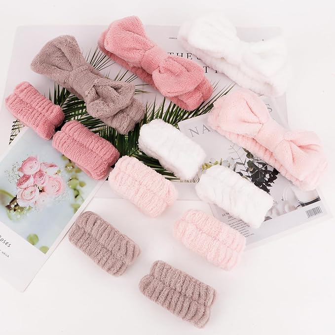CIEHER 12 PCS Makeup Headband for Women Wrist Washband Scrunchies Cuffs for - Image 7