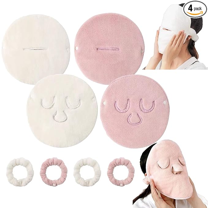 4 Pack Reusable Face Towel Mask Cold Hot Compress Facial Steamer Towel by Unknown