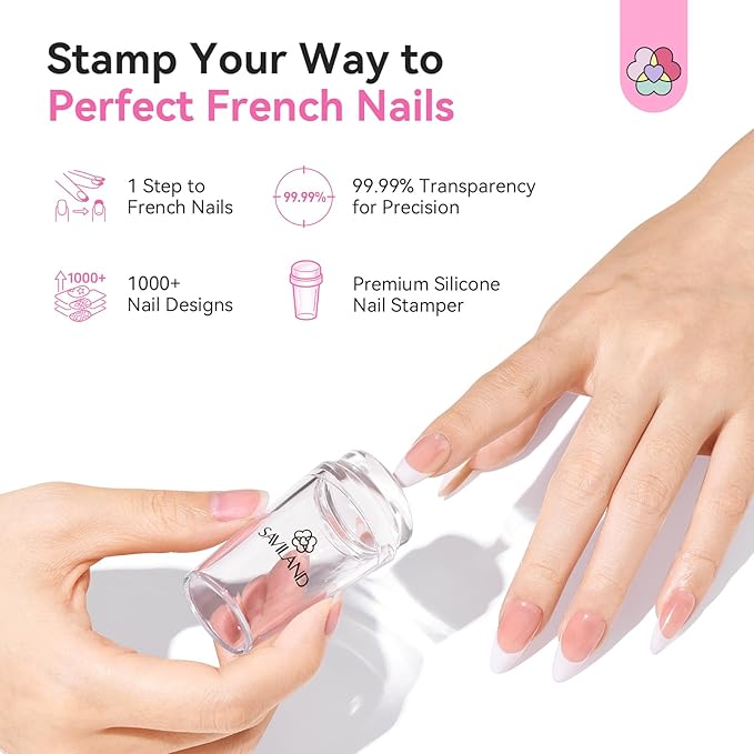 Saviland French Tip Nail Stamp: 4PCS Nail Art Stamper Kit Clear Silicone Nails - Image 2