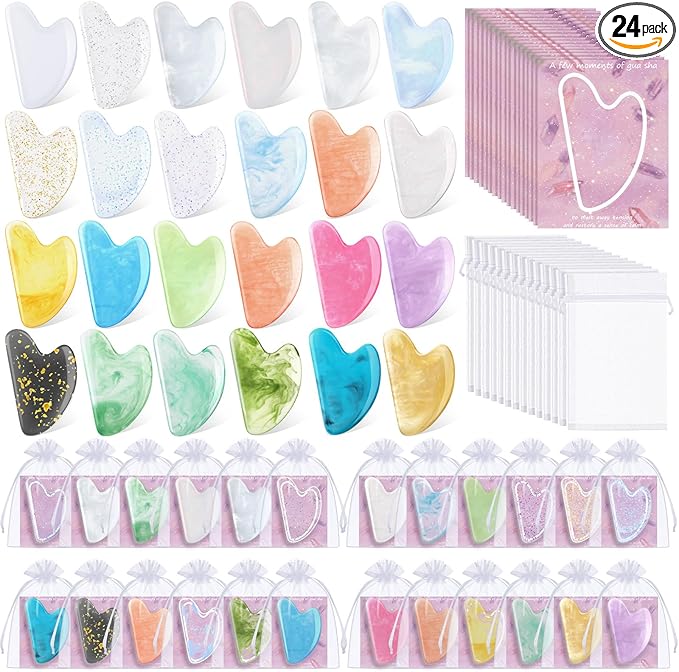Sherr 24 Sets Gua Sha Facial Tools Bulk Resin Heart Shaped Guasha Boards by Sherr