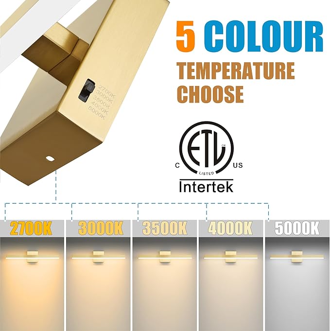 Gold Bathroom Vanity Light 23.6 inch, 20W Dimmable 5CCT LED Modern Bathroom - Image 3