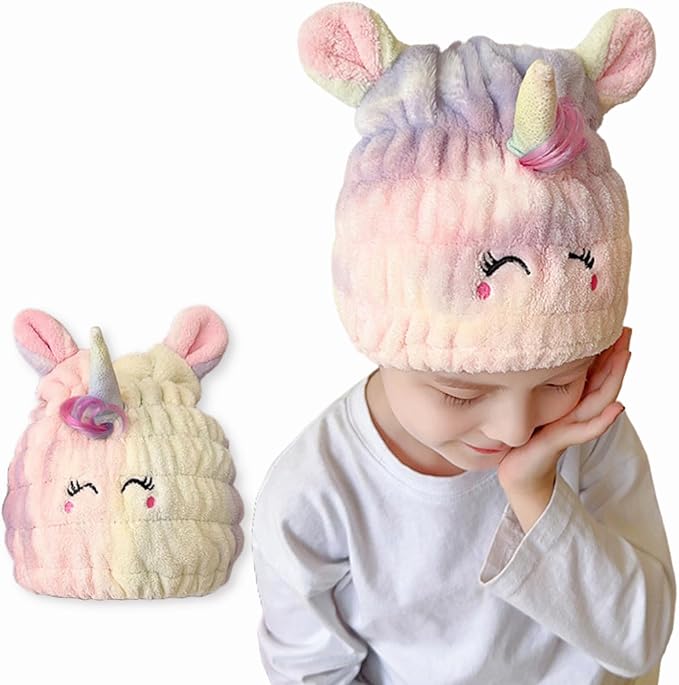 Microfiber Hair Towel Wrap for Kids, Unicorn Dry Hair Cap Suck Water, Absorbent by LCBD