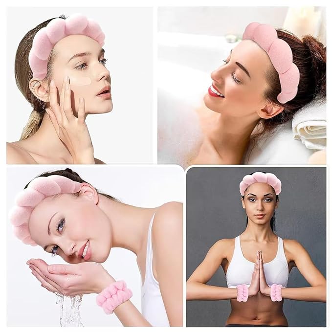 CAZYTOYZ Sponge Spa Headbands for Women Wristband Set Puffy Makeup Brush - Image 5