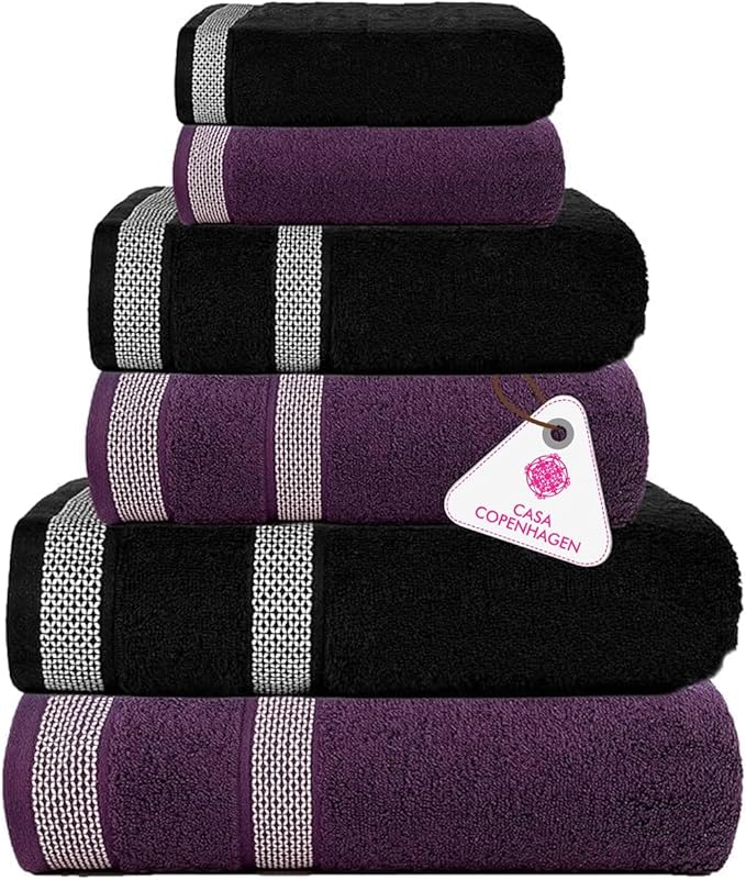 CASA COPENHAGEN Solitaire 6Pcs 100% Egyptian Cotton Large Designer Towels Gift by CASACOPENHAGEN