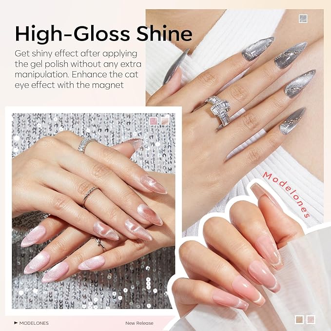 modelones Cat Eye Gel Nail Polish Set, Holographic Glitter 6 Colors - Image 4