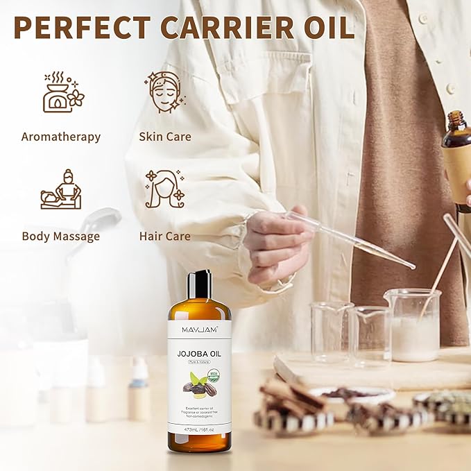 MAYJAM Jojoba Oil Organic USDA Certified 16 Oz, 100% Pure & Natural Jojoba Oils - Image 7