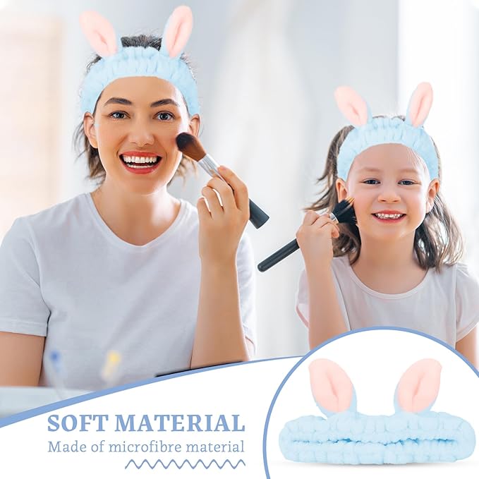 Cute Blue Rabbit Ears Headband Frog Eye Elastic to Wash Face - Image 6