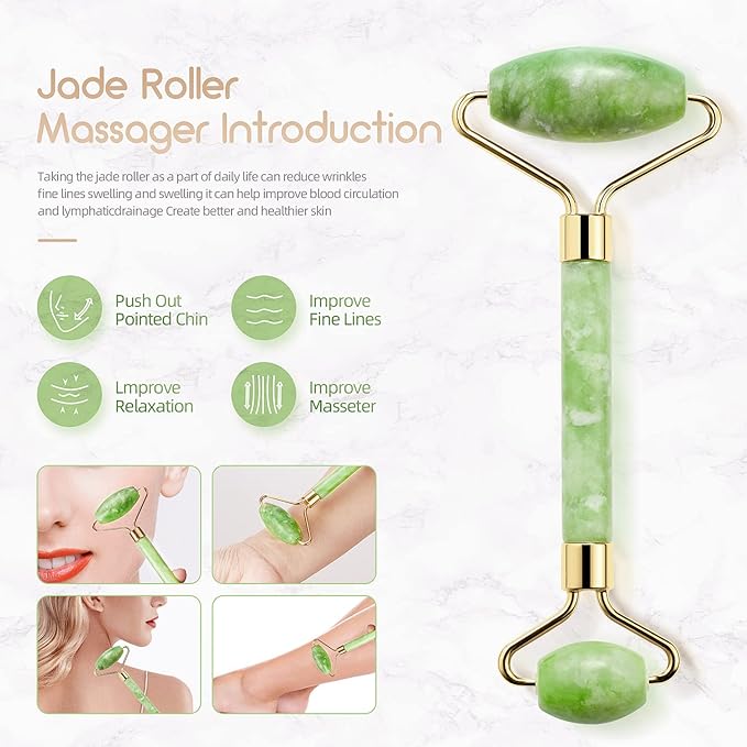 AECW 3-in-1 Natural Stone Jade Roller and Gua Sha Set - Image 3