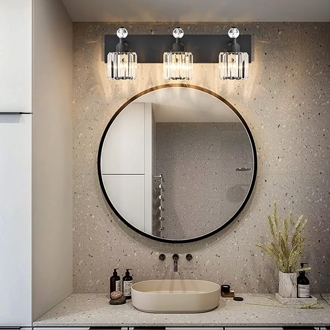 PRESDE Crystal 3 Light Bathroom Vanity Lights Modern Matte Black Bathroom - Image 7