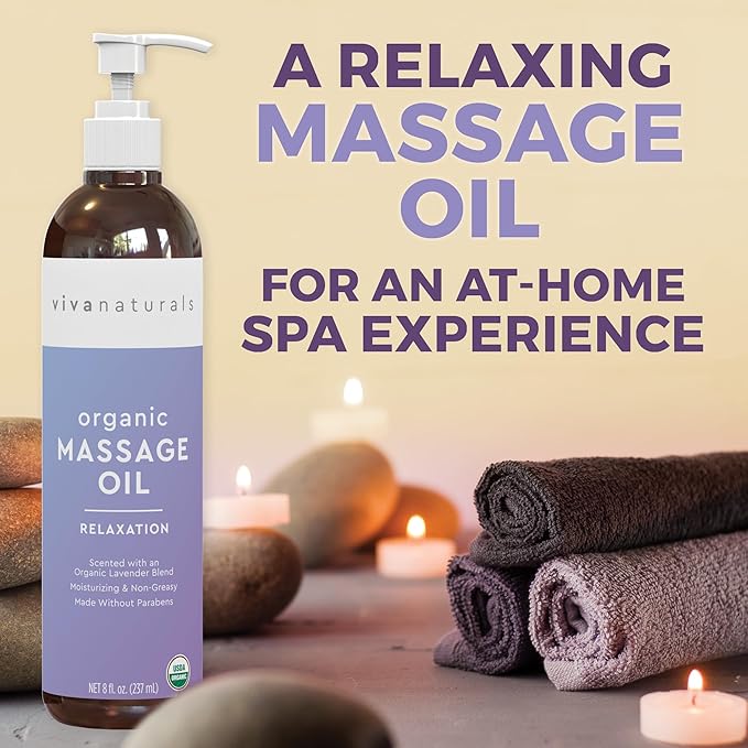 Viva Naturals Organic Massage Oil, Lavender Scented, 8 fl oz – Non-Greasy - Image 2