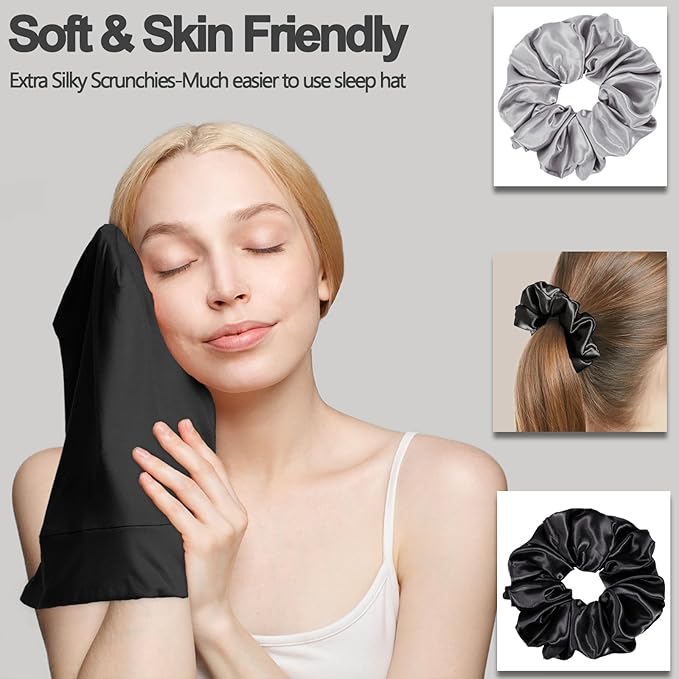 Sleep Cap Bonnet for Sleeping, Adjustable Cooling Ice Silk Lined Hair Bonnets - Image 7