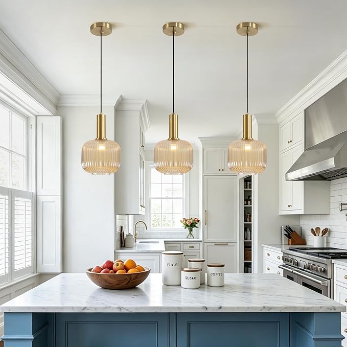 KCO Lighting Amber Glass Globe Pendant Light Mid Century Modern Kitchen Island - Image 4
