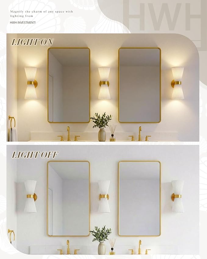 Wall Sconces Set of Two, HWH 14.3 Inch Gold Bathroom Light Fixtures - Image 4
