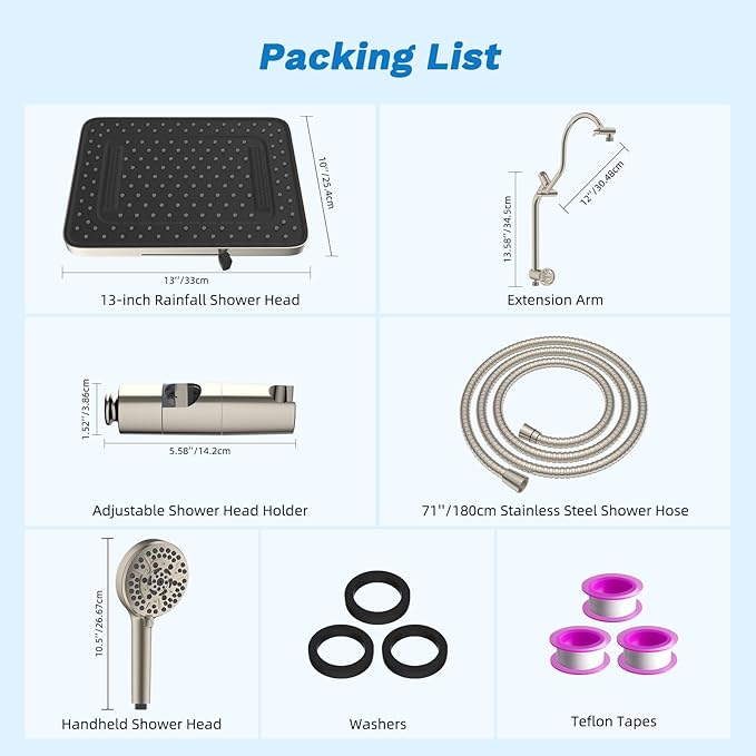 Hibbent cUPC Certified 13'' Shower Head Combo, High Pressure 5 Spray Rainfall - Image 9