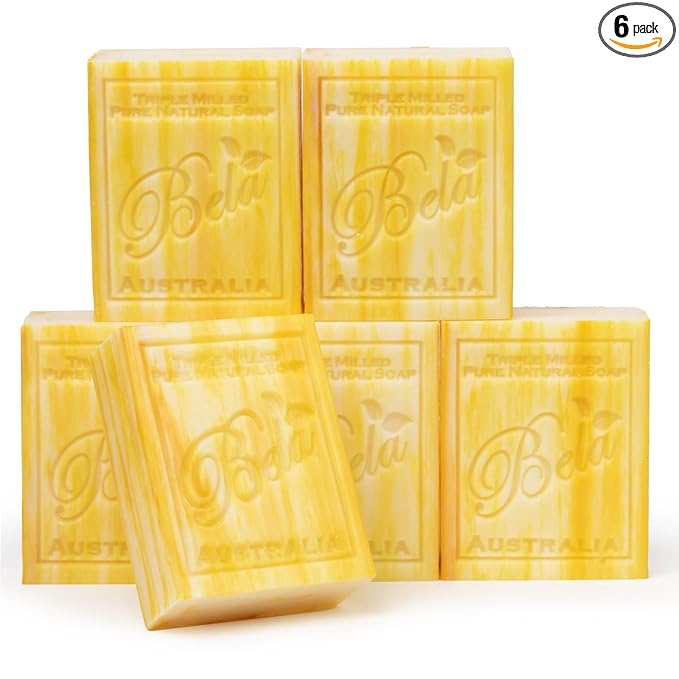 BELA Honey and Goat Milk Soap 3.3 OZ Pack of 6, Long Lasting French Triple by BELAPURENATURALSOAPSANDODORELIMINATINGHOMEFRAGRANCES