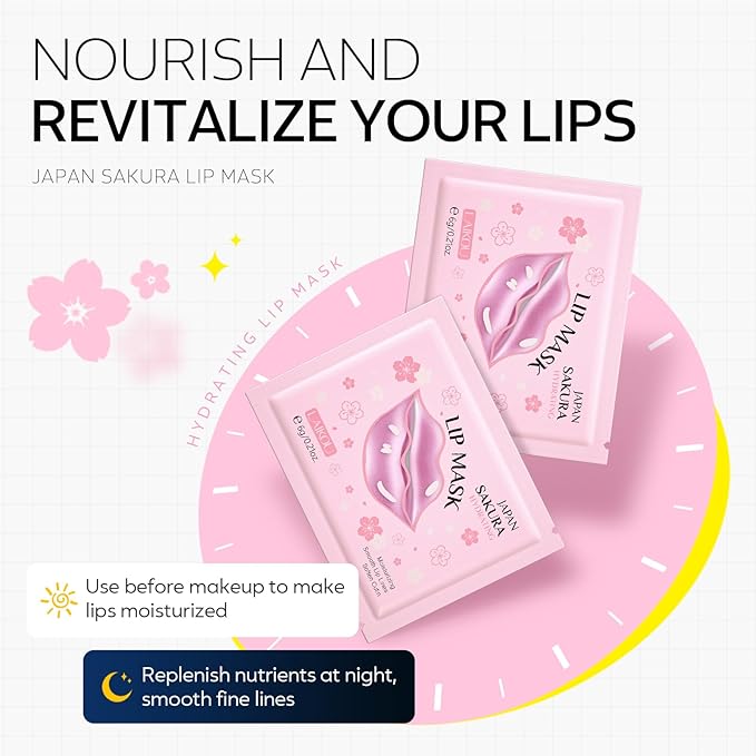 AKARY Sakura 5 Pieces Hydrating Lip Mask, Lip Sleep Mask Collagen Crystal Lip - Image 3