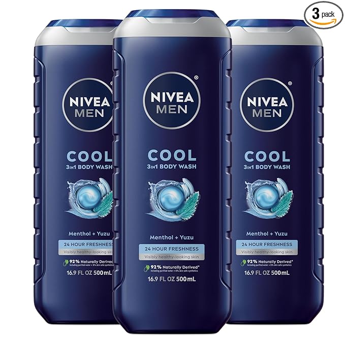 NIVEA MEN Cool Body Wash, Icy Menthol and Yuzu Scent, 3-in-1 Men's Body Wash by NIVEAMen