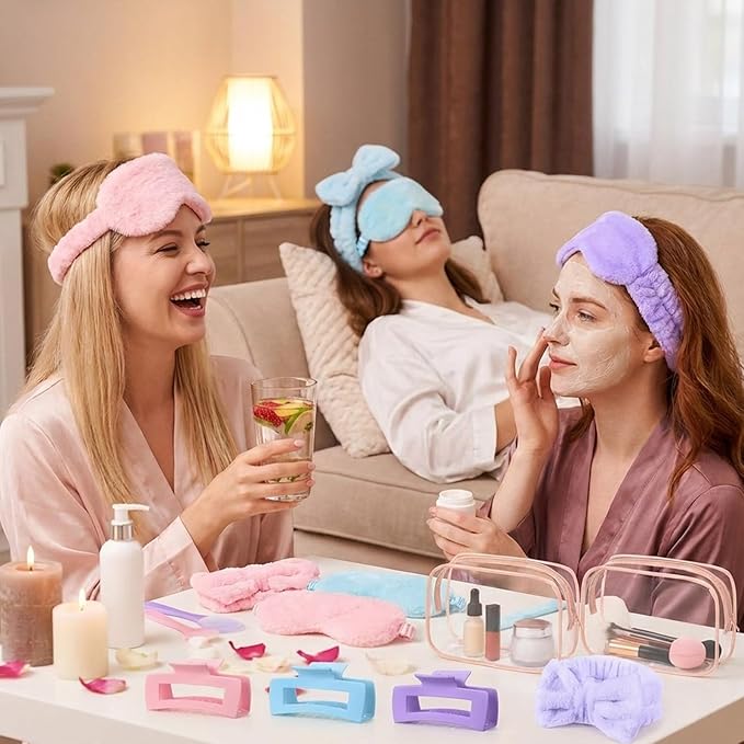 Hoteam 24 Pcs Spa Party Favors Supplies 6 Spa Headband 6 Plush Sleep Eye Mask 6 - Image 7