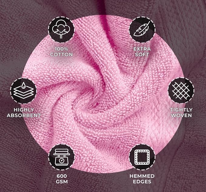 Avalon Towels Pink Bath Towels Set of 4 pcs, 100% Cotton Towel Absorbent and - Image 6