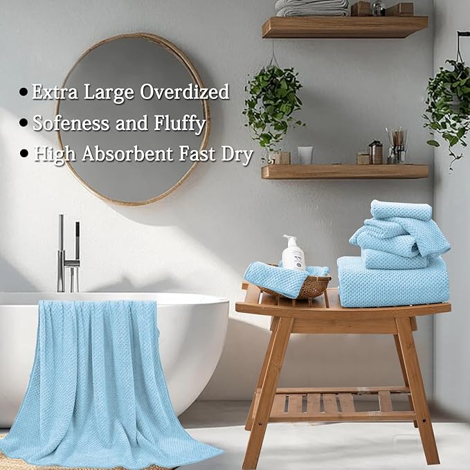 8-Piece Blue Bath Towels Set, 2 Oversized Large Bath Towels Sheet, 2 Hand - Image 4
