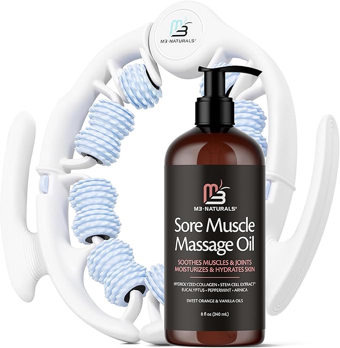 Arnica Sore Muscle Massage Oil and Massager Kit | Relaxing Post-Workout by M3Naturals