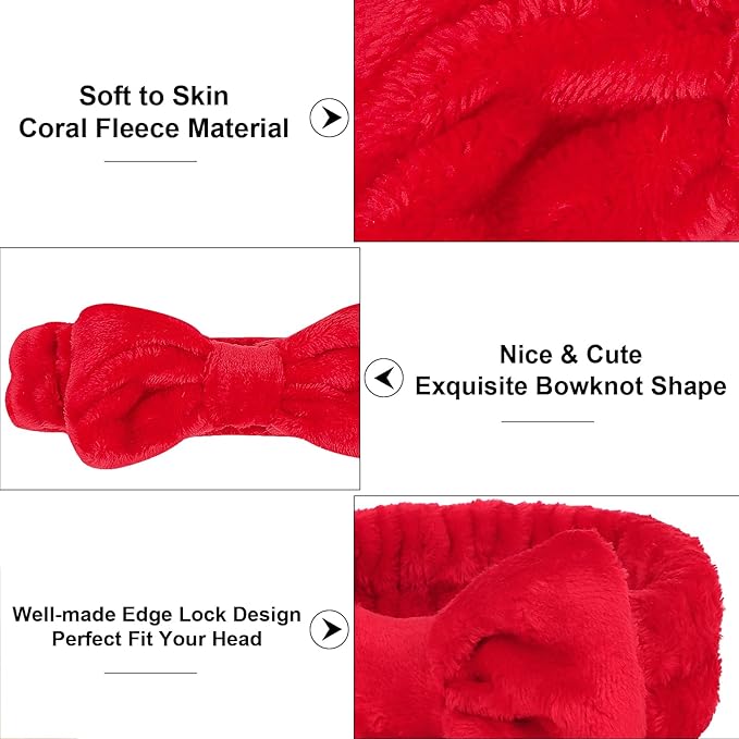 Casoty 12 Pcs Red Spa Headbands, Facewash Headbands, Soft Coral Fleece Makeup - Image 9