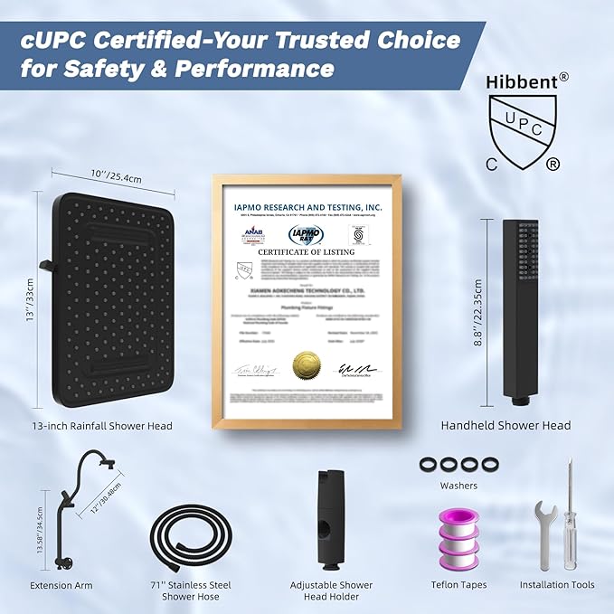 Hibbent Upgraded cUPC Certified 13'' Shower Head Combo, High Pressure 5-spray - Image 9